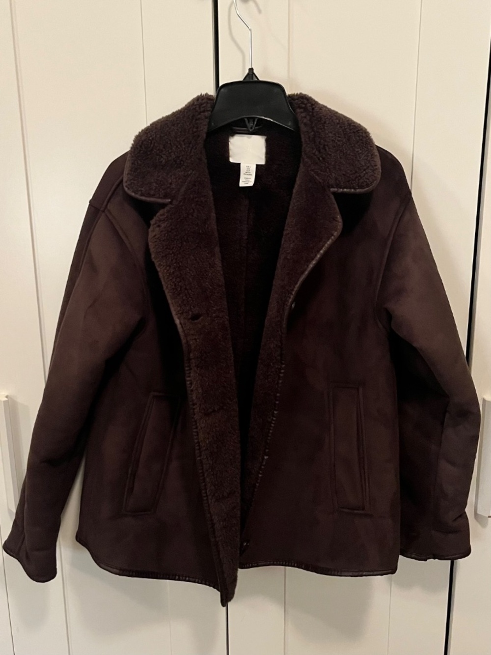 h&m faux fur lined brown jacket, small - Picture 3 of 5